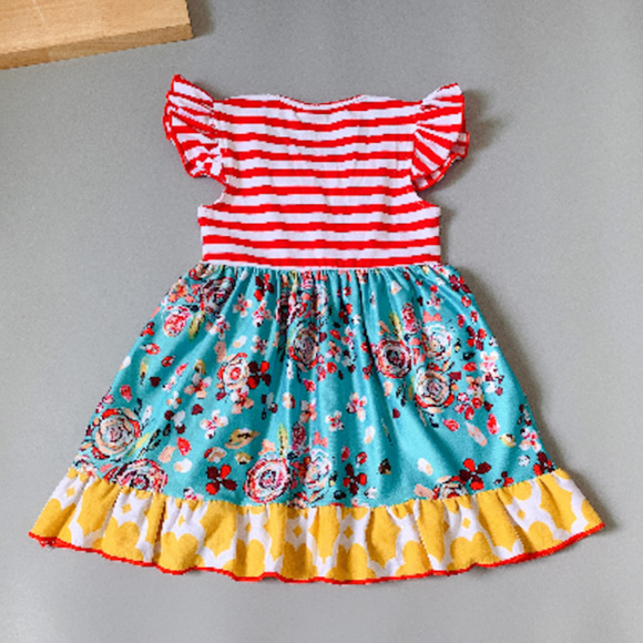 Boutique Striped Floral Sleeveless Ruffle Dress - Picture 4 of 5